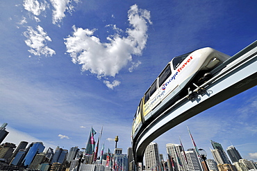 Monorail on Pyrmont Bridge, Darling Harbour, Sydney, New South Wales, Australia