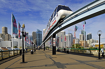 Monorail on Pyrmont Bridge, Darling Harbour, Sydney, New South Wales, Australia