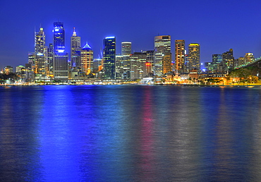 View of Sydney Cove, Circular Quay, port, Sydney skyline, Central Business District, night, Sydney, New South Wales, Australia