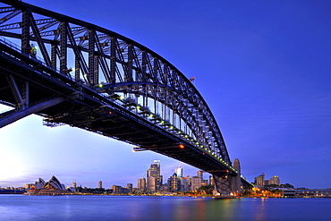 Sydney Opera House, Sydney Harbor Bridge, harbor, Sydney skyline, Central Business District, Speicherstadt historic warehouse district, Hamburg, Germany, Europe, Sydney, New South Wales, Australia