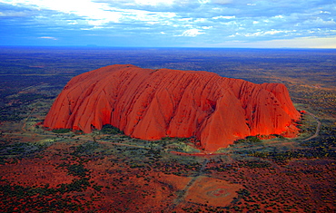 Ayers Rock, Uluru, in the evening sun, aerial view, Northern Territory, Australia