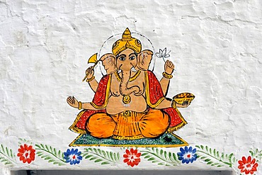 Wall painting of Ganesha, the elephant-headed god, Jagdish Temple, Udaipur, Rajasthan, North India, India, South Asia, Asia