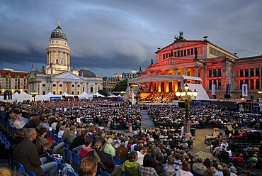 Classic Open Air, Gendarmenmarkt square with French Cathedral and Schauspielhaus theatre, Berlin Mitte district, Berlin, Germany, Europe