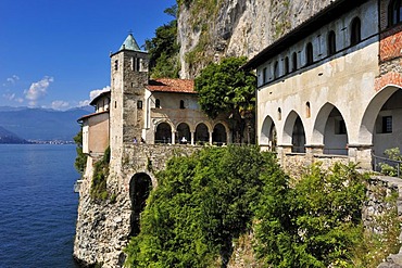 Monastery and pilgrimage church of Santa Caterina del Sasso, Lago Maggiore lake, Lombardy, Varese, Italy, Europe