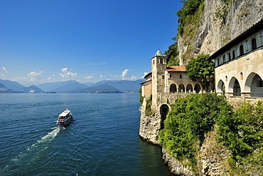 Monastery and pilgrimage church of Santa Caterina del Sasso, Lago Maggiore lake, Lombardy, Varese, Italy, Europe