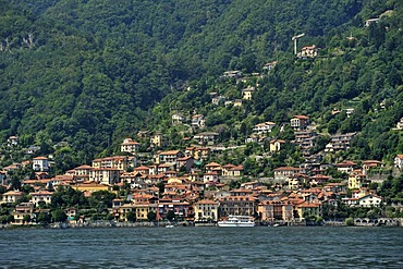 View towards a town over Lake Maggiore, Cannero Riviera, Piedmont, Italy, Europe