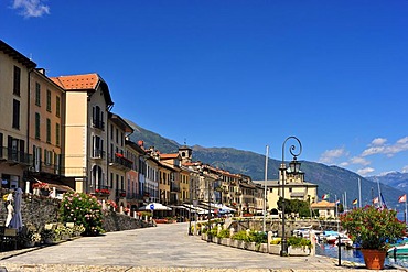 Promenade with pilgrimage church of Santa Pieta, Lago Maggiore lake, Cannobio, Piedmont, Italy, Europe