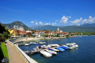 Townscape with port and beach, Feriolo, Lake Maggiore, Piedmont, Italy, Europe