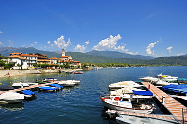 Townscape with port and beach, Feriolo, Lake Maggiore, Piedmont, Italy, Europe