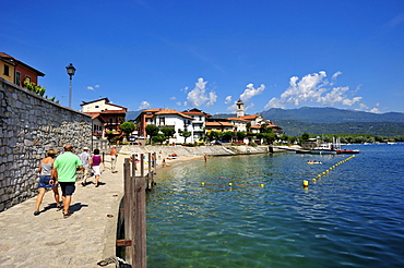 Townscape with beach, Feriolo, Lake Maggiore, Piedmont, Italy, Europe