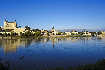 Loire River, Saumur Castle, Chateau de Saumur, and St. Pierre Church, Maine-et-Loire, Saumur, Loire Valley, France, Europe