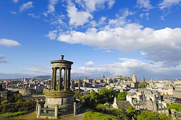 Dugald Stewart Monument and Princes Street at back, Calton Hill, Edinburgh, Lothian Region, Scotland, United Kingdom, Europe