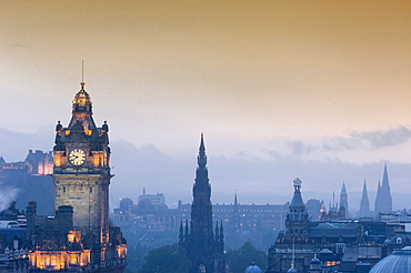 Balmoral Hotel tower and Princes Street from Calton Hill, Edinburgh, Lothian Region, Scotland, United Kingdom, Europe