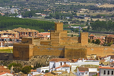 Alcazaba, view from Santiago troglodyte quarter, Guadix, Marquesado region, Granada province, Andalusia, Spain, Europe