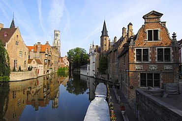 Belfry tower and Dijver canal, Brugge, West Flanders, Belgium, Europe