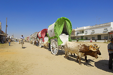 Pilgrims at El Rocio village, "Romeria", pilgrimage, to El Rocio, Almonte, Huelva province, Andalucia, Spain, Europe