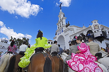 Pilgrims at El Rocio village, "Romeria", pilgrimage, to El Rocio, Almonte, Huelva province, Andalucia, Spain, Europe