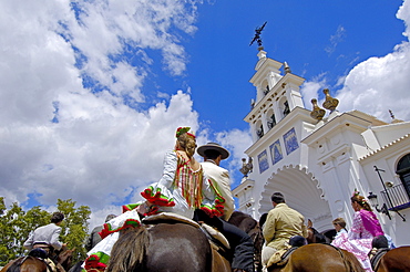 Pilgrims at El Rocio village, "Romeria", pilgrimage, to El Rocio, Almonte, Huelva province, Andalucia, Spain, Europe