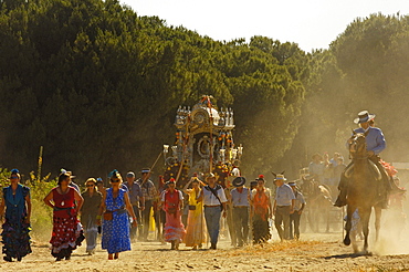 Pilgrims road to el Rocio Village, "Romeria", pilgrimage, to El Rocio, Almonte, Huelva province, Andalucia, Spain, Europe