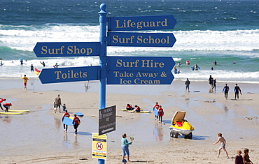 Signpost at Sennen Cove, Cornwall, England, United Kingdom, Europe