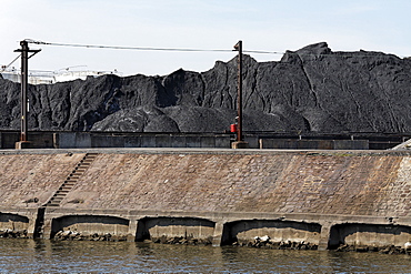 Piles of coal on the coal island, Duisburg-Rohrorter ports, DuisPort inland port, Duisburg, Ruhr, North Rhine-Westphalia, Germany, Europe