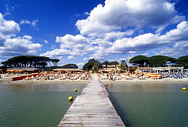 Famous beach club, Tahiti Plage, Saint-Tropez, Cote d'Azur, Var, Southern France, France, Europe