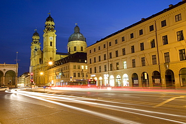 Theatine Church at night, Ludwigstrasse, Munich, Bavaria, Germany, Europe