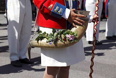 Horn of a sutler, at the Samson Parade, St. Michael, Lungau, Salzburg state, Salzburg, Austria, Europe