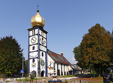 Parish Church of St. Barbara, designed by Friedensreich Hundertwasser, Baernbach, Styria, Austria, Europe