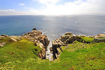 Cliffs at Porthcurno, south coast of Cornwall, England, UK, Europe