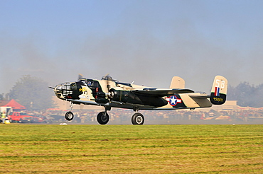 North American Aviation B-25 Mitchell, an American twin-engine medium bomber, Europe's largest meeting of vintage planes at Hahnweide, Kirchheim-Teck, Baden-Wuerttemberg, Germany, Europe