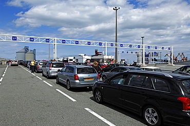 Cars waiting to board the car ferry from Calais-Dover, Calais, France, Europe