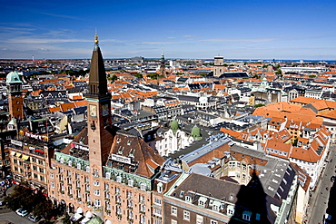 View of Copenhagen from the city hall tower, Copenhagen, Denmark, Europe