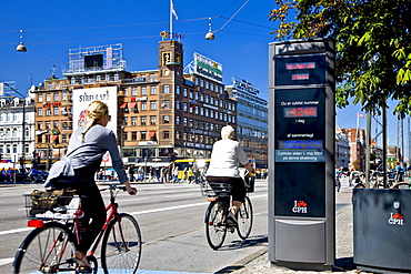 Electronic bicycle counter at the city hall square in Copenhagen, Denmark, Europe