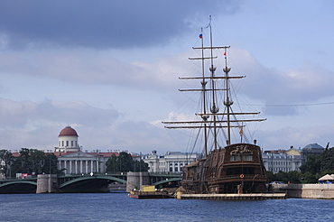 Sailboat at Trinity Bridge, Saint Petersburg, Russia, Europe