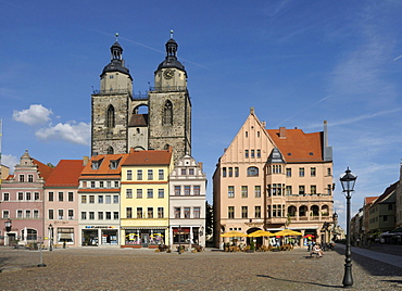 Market square with city church, Luther city Wittenberg, Saxony-Anhalt, Germany, Europe