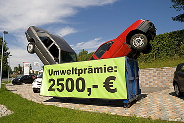 Decoration of a car dealer for the car-scrap bonus in Bavaria, Germany, Europe