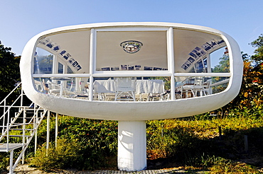 Former coastguard station by the architect Ulrich Muether on the beach of the Baltic resort Binz, Ruegen Island, Mecklenburg-Western Pomerania, Germany, Europe