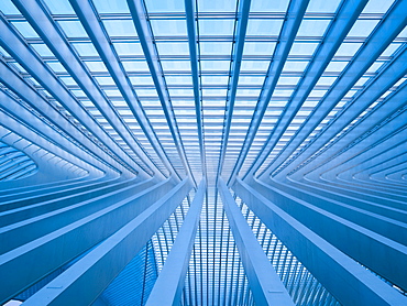 Architectural roof detail of the station in Liege-Guillemin, Belgium, Europe