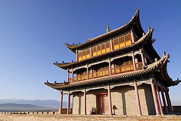 Jiayuguan fortress with gatehouse at the western end of the Great Wall, Silk Road, Gansu, China, Asia