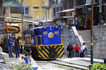 PeruRail train, Aguas Calientes, at the foot of Machu Picchu, Peru, South America, Latin America