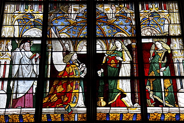 Annunciation, stained glass window, Saint Etienne de Bourges Cathedral, Centre, France, Europe