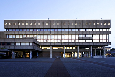 University Library of the Ruhr University Bochum, with mirrored lettering, Bochum, Ruhr, North Rhine-Westphalia, Germany, Europe