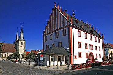 Old Town Hall and Parish Church, Hassfurt, Hassberge district, Lower Franconia, Bavaria, Germany, Europe