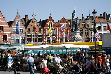 Guild houses on the market square, historic town of Bruges, Flanders, Belgium, Europe