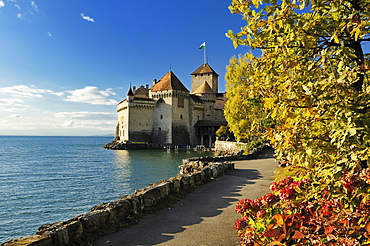 Chillon Castle on Lake Geneva, Veytaux, Montreux, Switzerland, Europe