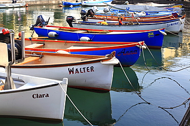 Boats with German names, port of Lazise on Lake Garda, Italy, Europe