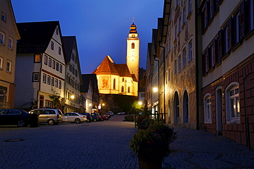 The historic center with the landmark Stiftskirche zum Heiligen Kreuz collegiate church, Horb am Neckar, Landkreis Freudenstadt district, Baden-Wuerttemberg, Germany, Europe