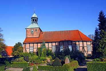 Timber-framed church with cemetery, Eichede, Kreis Stormarn district, Schleswig-Holstein, Germany