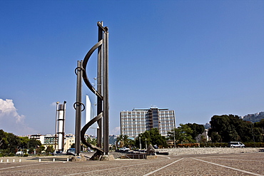 La torre del tempo, Tower of the time in Piazzale Tecchio, architect Massimo Pica Ciamarra, 1990, Mostra D'oltremare, Fuorigrotta, Naples, Campania, Italy, Europe